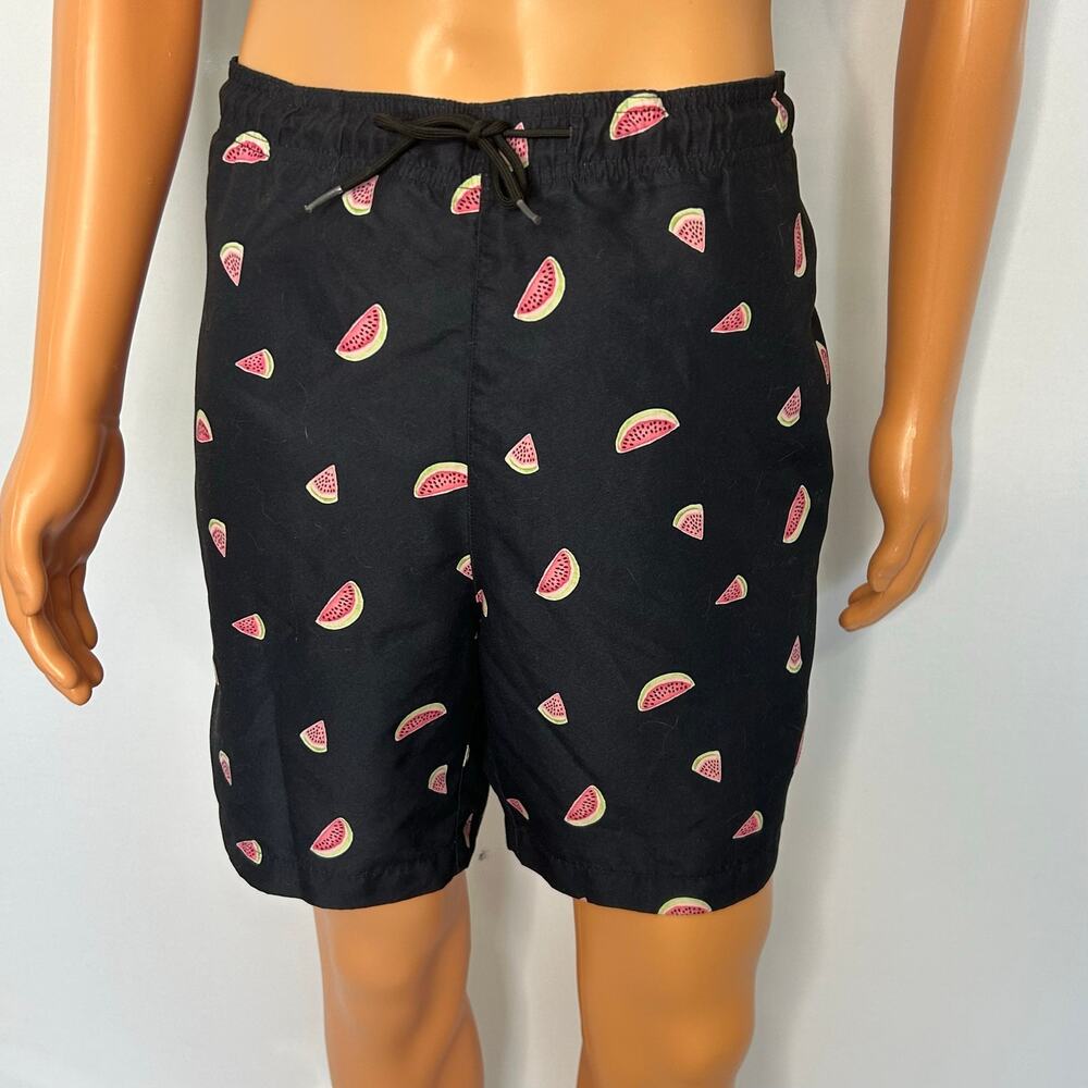 PacSun Men’s XL Watermelon Print Swim Trunks Black Board Shorts Lined